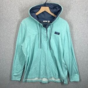 LL‎ Bean Hoodie Pullover Mens XL Green Henley 100% Cotton 503603 EUC
